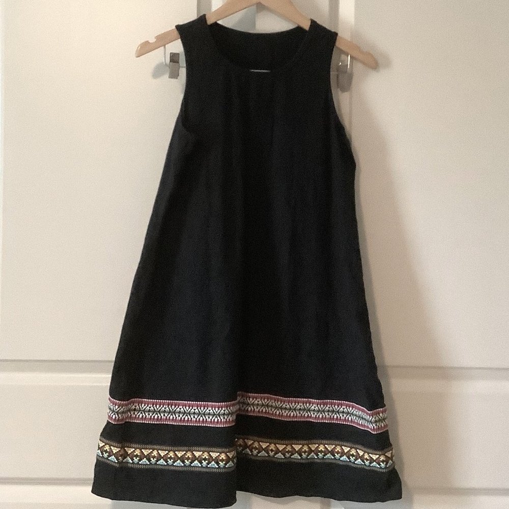 Embroidered Black Dress Women's Large Cotton Blend